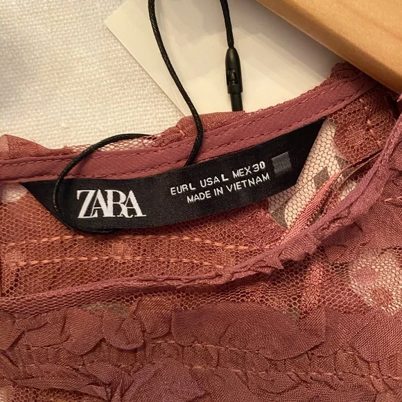 Zara ruffled sheer, pink/mauve long sleeve blouse boho-size L, NWT Easter color - Picture 6 of 10